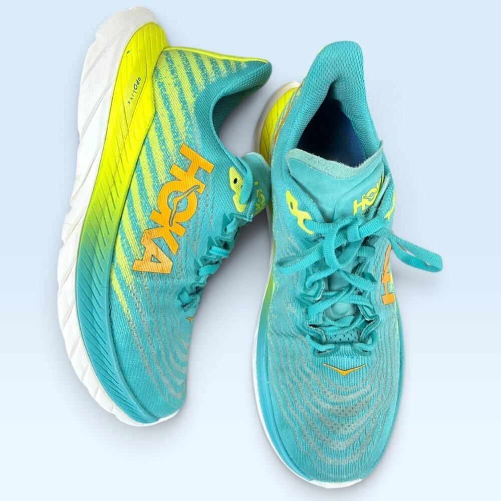HOKA Mach 5 Women’s Size 8B Turquoise Yellow Running Shoes